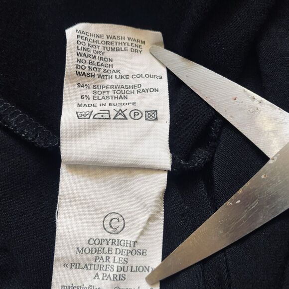 MAJESTIC PARIS L Black Super Washed Soft Touch Open Tie Front Short Sleeve Top 4 - Picture 7 of 12